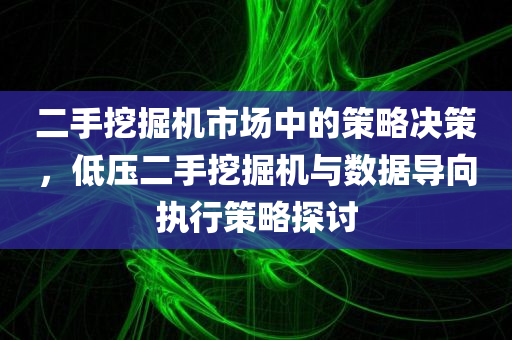 二手挖掘机市场中的策略决策，低压二手挖掘机与数据导向执行策略探讨