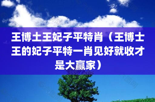 王博土王妃子平特肖（王博士王的妃子平特一肖见好就收才是大赢家）