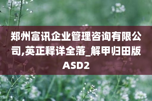 郑州富讯企业管理咨询有限公司,英正释详全落_解甲归田版ASD2