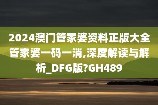 2024澳门管家婆资料正版大全管家婆一码一消,深度解读与解析_DFG版?GH489