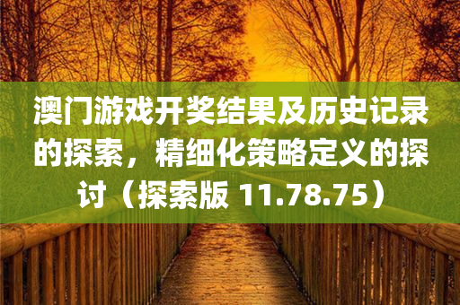 澳门游戏开奖结果及历史记录的探索，精细化策略定义的探讨（探索版 11.78.75）