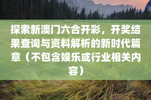 探索新澳门六合开彩，开奖结果查询与资料解析的新时代篇章（不包含娱乐或行业相关内容）