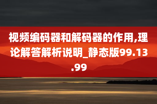 视频编码器和解码器的作用,理论解答解析说明_静态版99.13.99