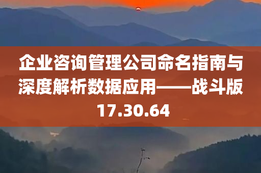 企业咨询管理公司命名指南与深度解析数据应用——战斗版 17.30.64