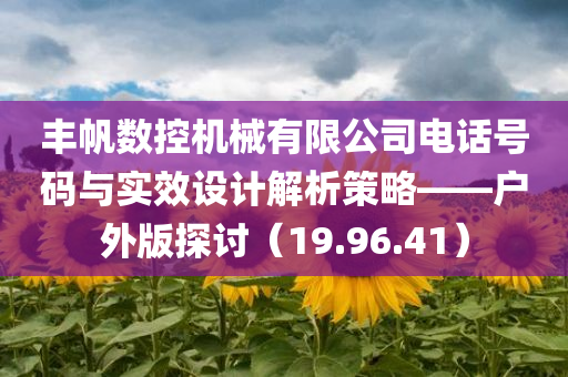 丰帆数控机械有限公司电话号码与实效设计解析策略——户外版探讨（19.96.41）