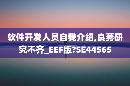 软件开发人员自我介绍,良莠研究不齐_EEF版?SE44565