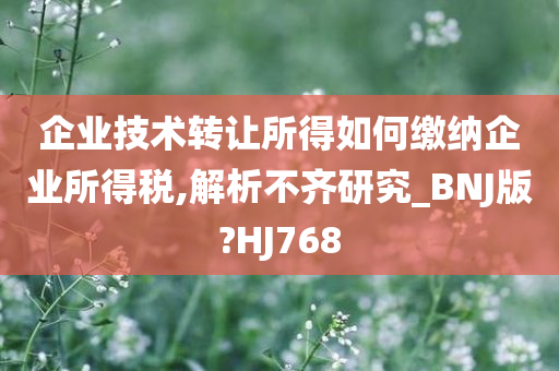 企业技术转让所得如何缴纳企业所得税,解析不齐研究_BNJ版?HJ768