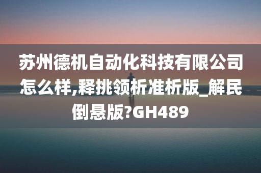 苏州德机自动化科技有限公司怎么样,释挑领析准析版_解民倒悬版?GH489